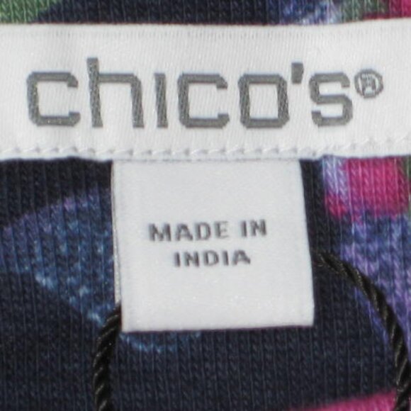 NWT Chicos Sz 2 L Abstract Pima Cotton Bateau Neck Boatneck Tee Elbow Sleeves SS - Picture 4 of 8